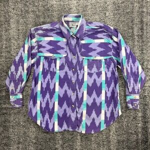 Adobe Rose Vintage 90's Women's M Western Cotton Shirt Purple Teal White Pattern